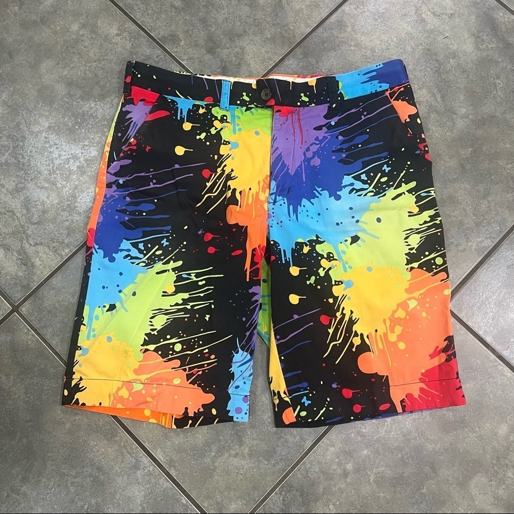 Loudmouth Paint Splatter Men’s Golf Pants Sz 35 Black Golfing Chino Retro Preppy